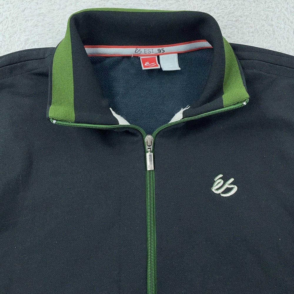eS Skateboarding Full Zip Jacket Mens Small Black Green Track Fleece Lined‎